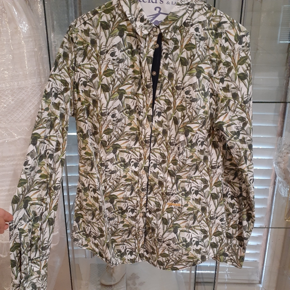 Floral Button Down Shirt - Green and White